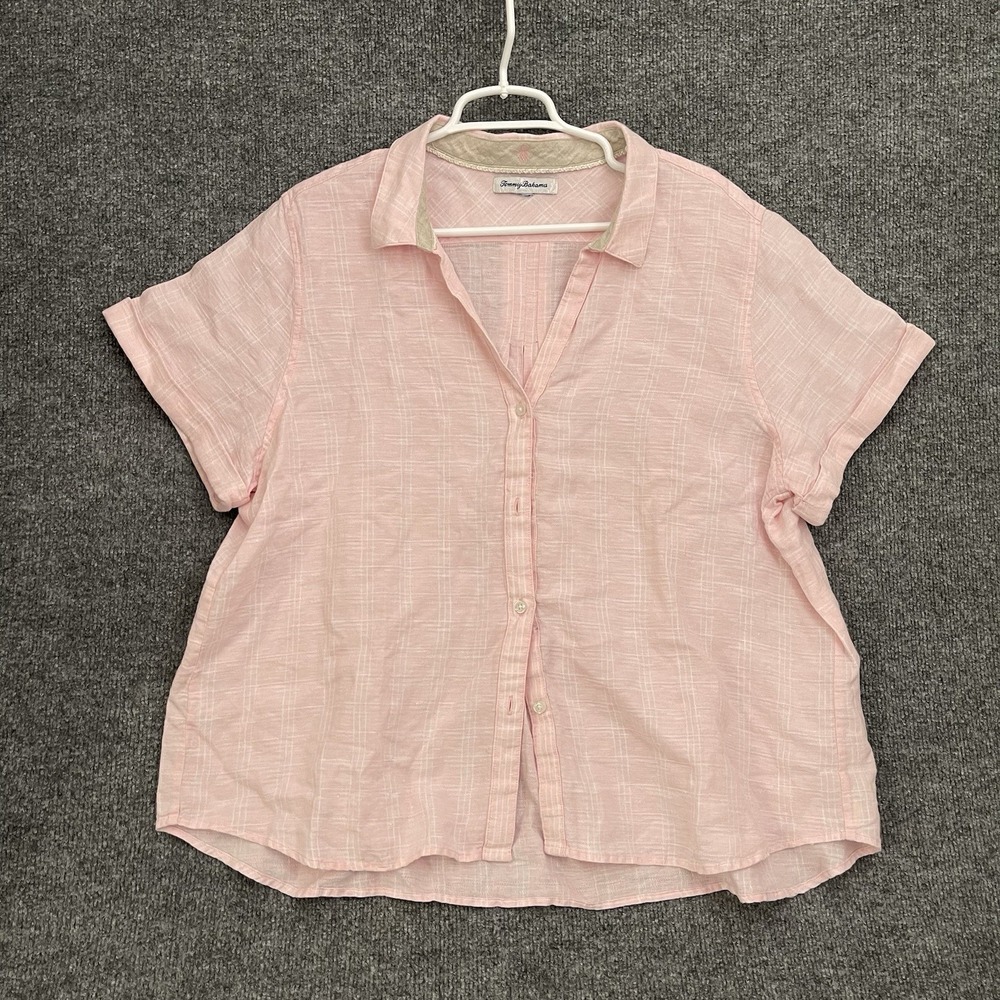 Tommy Bahama Coastalina Shirt Women's Sz 48 Pink Linen Button Up Camp